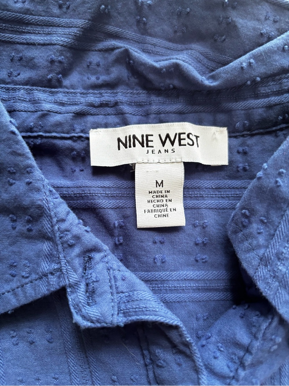 Nine West Blue Pintuck Textured Button-Up Cotton Shirt Medium - Picture 3 of 8